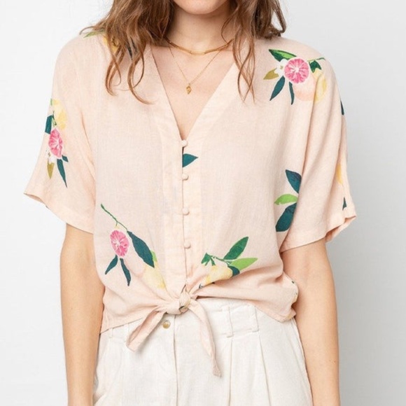 Rails Thea Crop Top Tie Front Button Pink Grapefruit NWT NEW - Picture 1 of 9